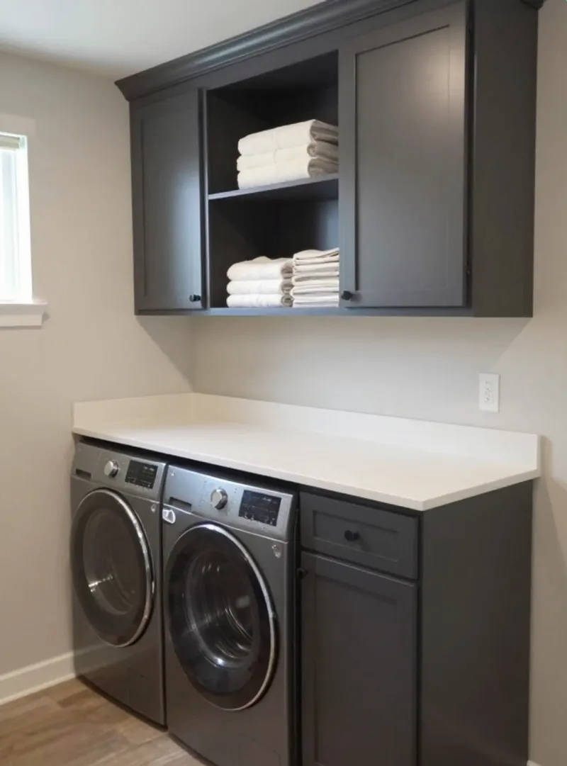 Custom built-in storage cabinetry with organized shelving in Huntsville Alabama